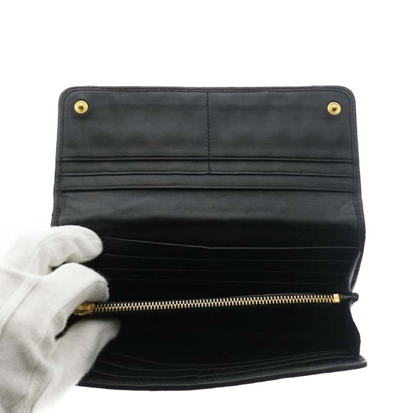 Miu Miu Double Hook Long Wallet Black Nappa Line - Picture 7 of 8